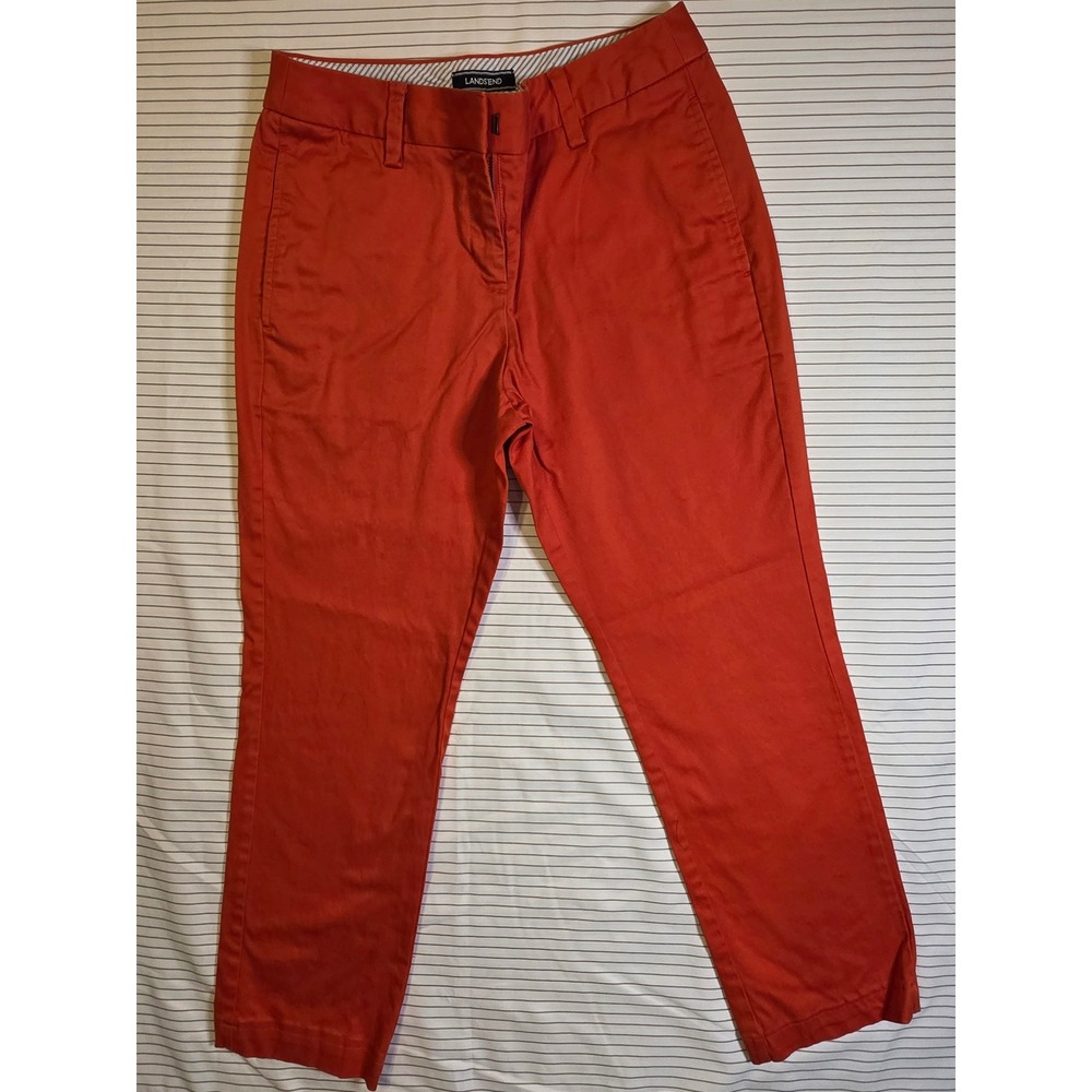 1230 Lands End Womens 4P Mid Rise Straight Leg Chino Pants Red Orange Cot Blend